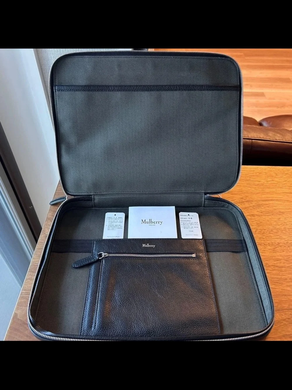 Mulberry Black Pebbled Leather Zip-Around Laptop Folio